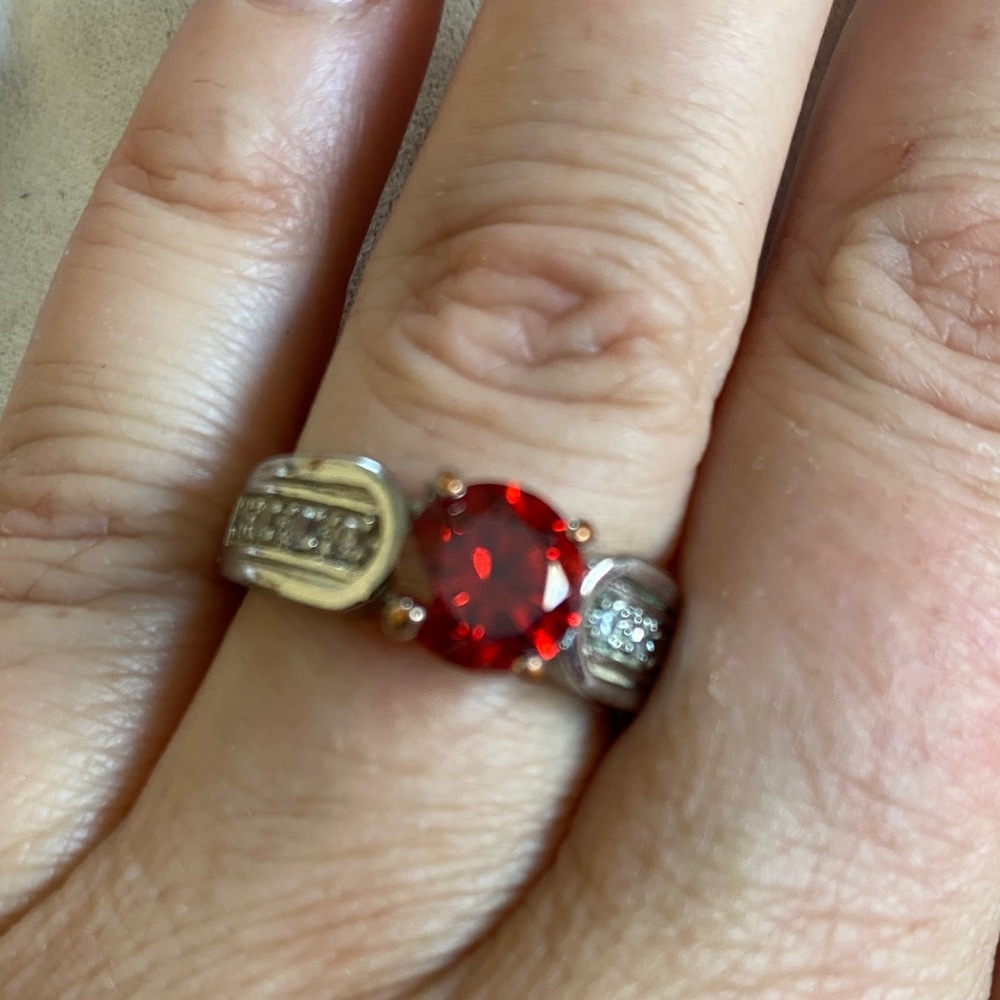 Vintage Red And White Silver Color Ring